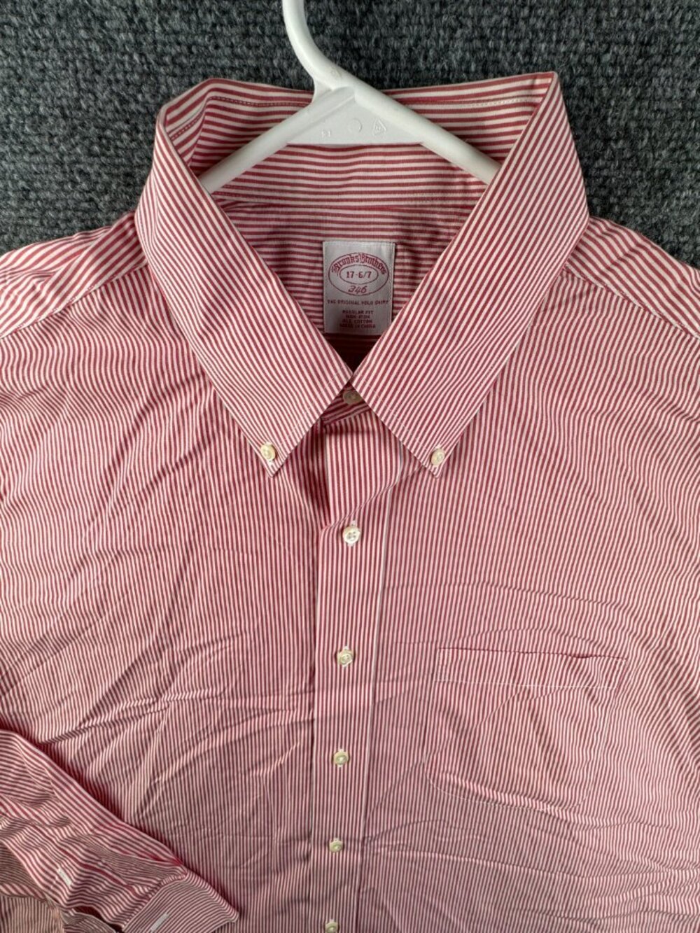 Brooks Brothers Cotton Button Up Shirt Long Sleeve Striped Red 17 36/37 Regular